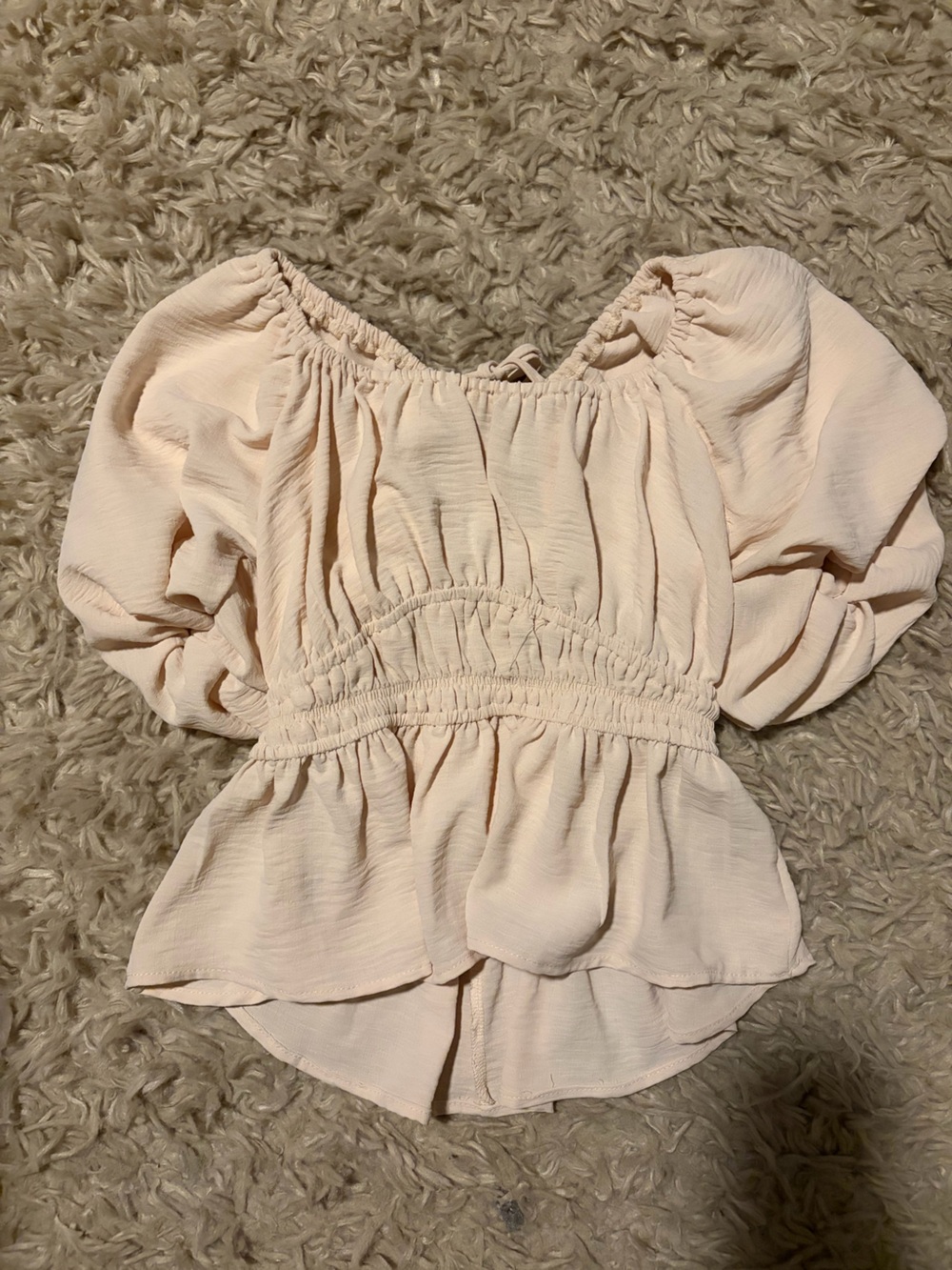Peach Love California Cream Puff-Sleeve Smocked Peplum Top